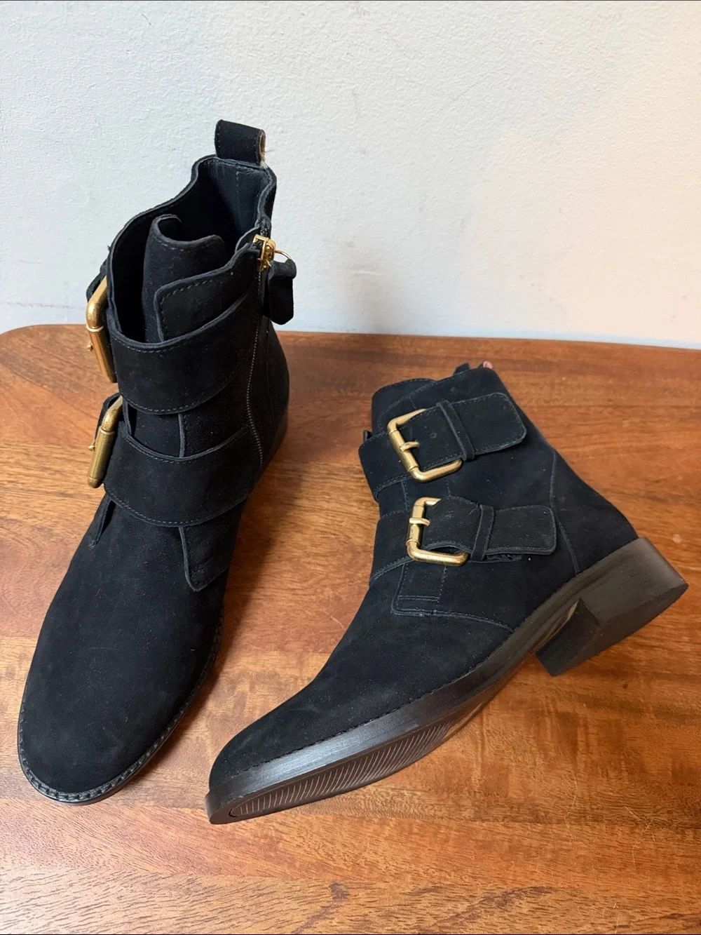 Boden Cavenham Black Suede Double Buckle Ankle Boots
